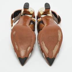 Pre Owned Fendi Brown/White Zucca PVC and Leather Colibri Slingback Pumps Size 37.5