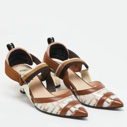 Pre Owned Fendi Brown/White Zucca PVC and Leather Colibri Slingback Pumps Size 37.5