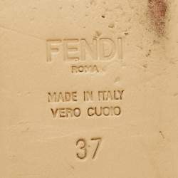 Pre Owned Fendi Grey/Cream Embroidered Knit Fabric Bow Embellished Flat Slides Size 37