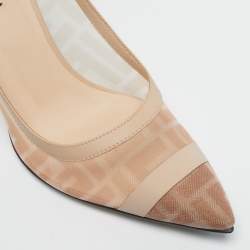 Pre Owned Fendi Light Pink/Brown Zucca Mesh and Leather Colibri Pumps Size 39