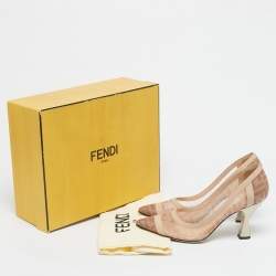 Pre Owned Fendi Light Pink/Brown Zucca Mesh and Leather Colibri Pumps Size 39