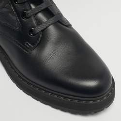 Pre Owned Fendi Black Karligraphy Jacquard and Leather Combat Boots Size 37