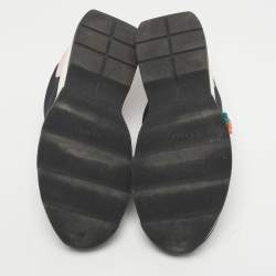 Pre Owned Fendi Black Fabric And Suede Fun Fair Logo Slip On Sneakers Size 38