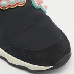 Pre Owned Fendi Black Fabric And Suede Fun Fair Logo Slip On Sneakers Size 38