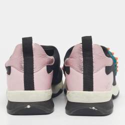 Pre Owned Fendi Black Fabric And Suede Fun Fair Logo Slip On Sneakers Size 38