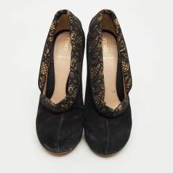 Pre Owned Fendi Black Lace and Suede Envelope Pumps Size 38.5