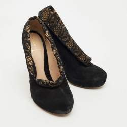 Pre Owned Fendi Black Lace and Suede Envelope Pumps Size 38.5