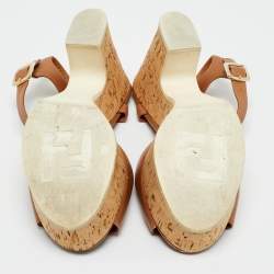 Pre Owned Fendi Brown Leather Ankle Strap Sandals Size 38.5