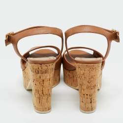 Pre Owned Fendi Brown Leather Ankle Strap Sandals Size 38.5