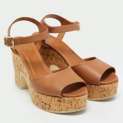 Pre Owned Fendi Brown Leather Ankle Strap Sandals Size 38.5