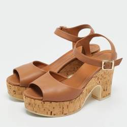 Pre Owned Fendi Brown Leather Ankle Strap Sandals Size 38.5