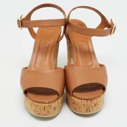 Pre Owned Fendi Brown Leather Ankle Strap Sandals Size 38.5