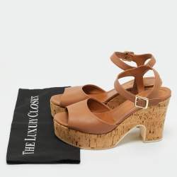 Pre Owned Fendi Brown Leather Ankle Strap Sandals Size 38.5