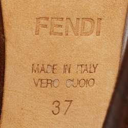 Pre Owned Fendi Red Leather and Lizard Embossed Leather Slingback Platform Sandals Size 37