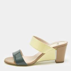 Pre Owned Fendi Multicolor Patent Leather Wedge Slide Sandals Size 37.5