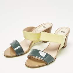 Pre Owned Fendi Multicolor Patent Leather Wedge Slide Sandals Size 37.5