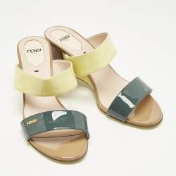 Pre Owned Fendi Multicolor Patent Leather Wedge Slide Sandals Size 37.5