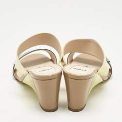 Pre Owned Fendi Multicolor Patent Leather Wedge Slide Sandals Size 37.5