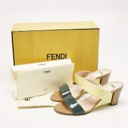 Pre Owned Fendi Multicolor Patent Leather Wedge Slide Sandals Size 37.5