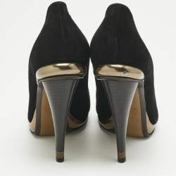 Pre Owned حذاء كعب عالي فندي شمواه أسود مقدمة دائرية مقاس 40