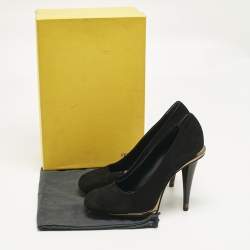 Pre Owned حذاء كعب عالي فندي شمواه أسود مقدمة دائرية مقاس 40