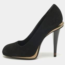 Pre Owned Fendi Black Suede Round Toe Pumps Size 40