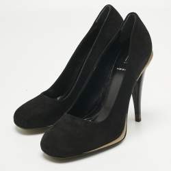 Pre Owned حذاء كعب عالي فندي شمواه أسود مقدمة دائرية مقاس 40