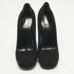 Pre Owned حذاء كعب عالي فندي شمواه أسود مقدمة دائرية مقاس 40