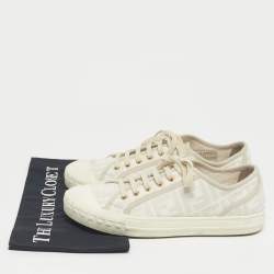 Pre Owned Fendi Cream FF Canvas Domino Lace Up Sneakers Size 40