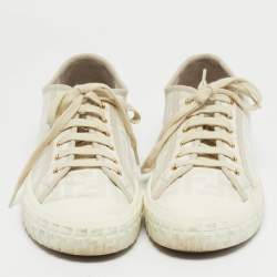 Pre Owned Fendi Cream FF Canvas Domino Lace Up Sneakers Size 40