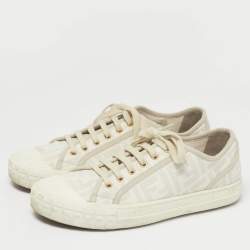 Pre Owned Fendi Cream FF Canvas Domino Lace Up Sneakers Size 40