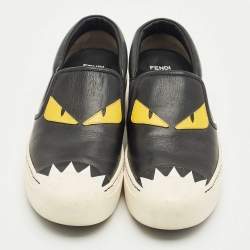 مملوكة مسبقًا Fendi Black Leather Monster Slip On Sneakers Size 37