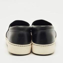 مملوكة مسبقًا Fendi Black Leather Monster Slip On Sneakers Size 37