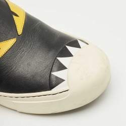 مملوكة مسبقًا Fendi Black Leather Monster Slip On Sneakers Size 37