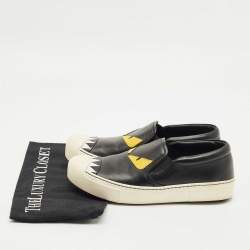 مملوكة مسبقًا Fendi Black Leather Monster Slip On Sneakers Size 37