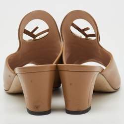 Pre Owned Fendi Beige Leather F Logo Open Toe Mules Size 37.5