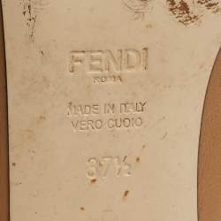 Pre Owned Fendi Beige Leather F Logo Open Toe Mules Size 37.5