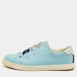 Pre Owned Fendi Light Blue/Silver Leather Rockoko Slip On Sneakers Size 41