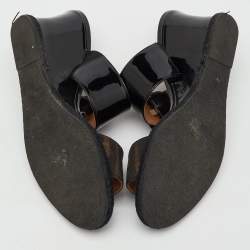 Pre Owned Fendi Black/Brown Patent Leather and Zucca Canvas Wedge Sandals Size 38