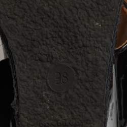 Pre Owned Fendi Black/Brown Patent Leather and Zucca Canvas Wedge Sandals Size 38
