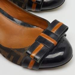 Pre Owned Fendi Black/Brown Zucca Canvas and Patent Leather Bow Pumps Size 36