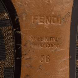 Pre Owned Fendi Black/Brown Zucca Canvas and Patent Leather Bow Pumps Size 36