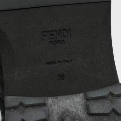 Pre Owned Fendi Black Leather and Zucca Stretch Fabric Rockoko Combat Boots Size 38