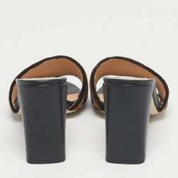 Pre Owned Fendi Black/Brown FF Velvet Slide Sandals Size 39