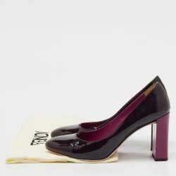 Pre Owned Fendi Dark Purple Patent Leather Round Toe Block Heel Pumps Size 39