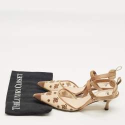 Pre Owned Fendi Brown/Beige Satin and Velvet Colibri Slingback Pumps Size 36