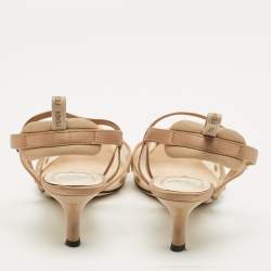 Pre Owned Fendi Brown/Beige Satin and Velvet Colibri Slingback Pumps Size 36