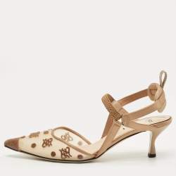 Pre Owned Fendi Brown/Beige Satin and Velvet Colibri Slingback Pumps Size 36