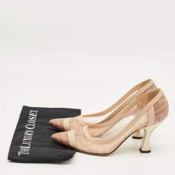 مملوكة مسبقًا Fendi Light Beige/Brown Zucca Mesh and Leather Colibri Pointed Toe Pumps Size 38