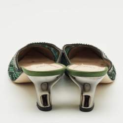 Pre Owned Fendi Green/Black Mesh Crystal Embellish Colibri Mules Size 39.5